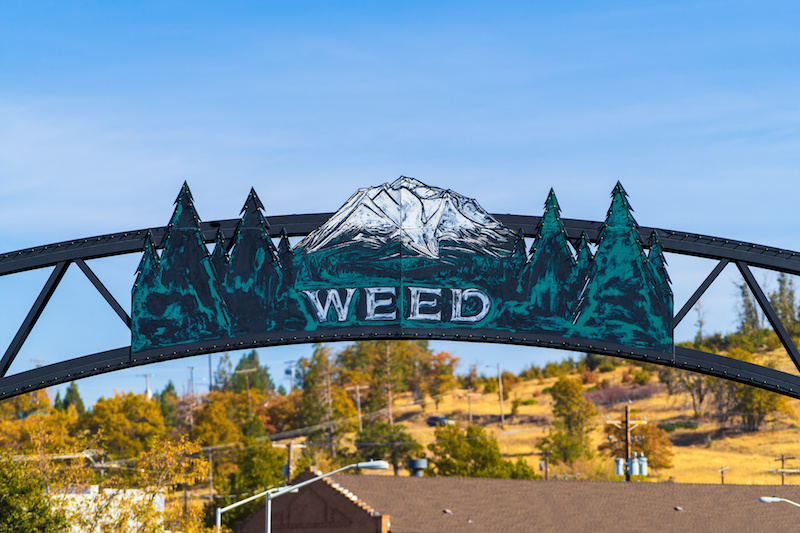 A Weed sign on Main Street in Weed, California